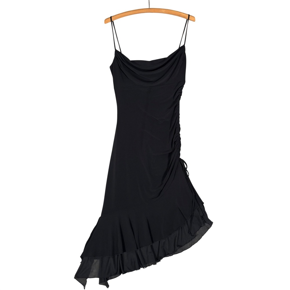 City Triangles Vintage Black Asymmetrical Ruffle Cowl Ruched Y2K Dress Vamp Goth